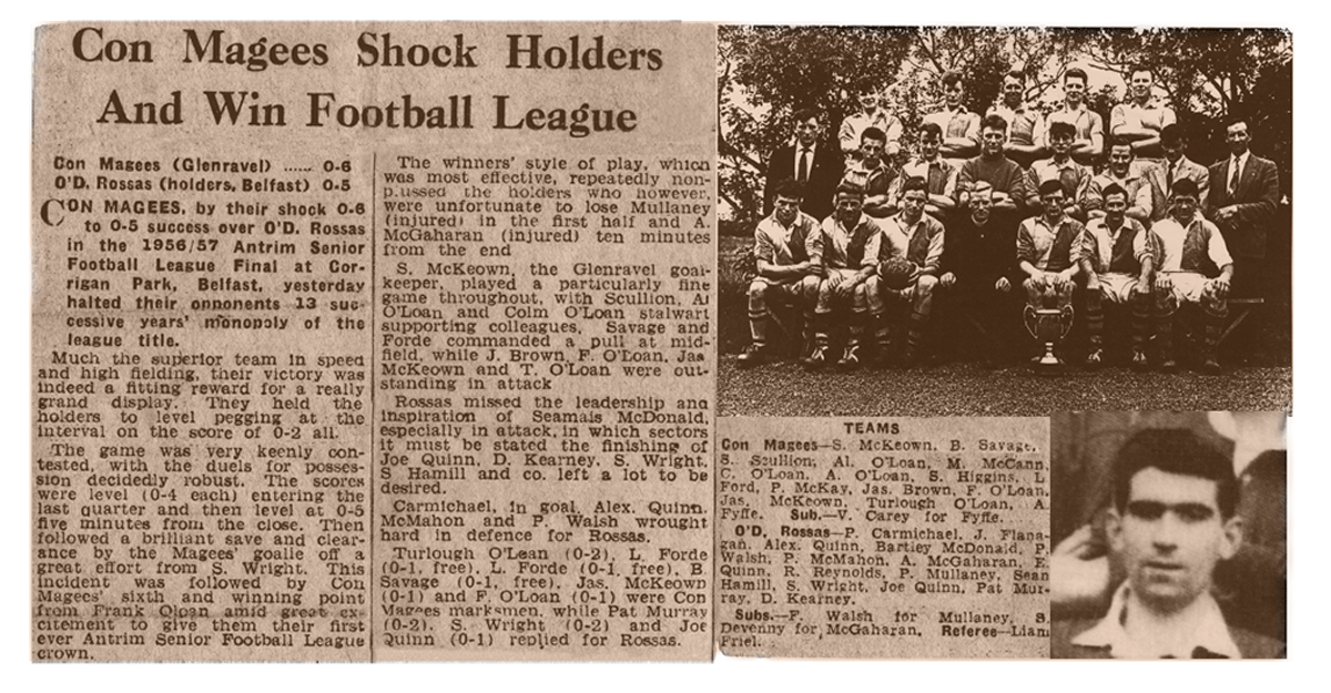 Con Magee's Glenravel, senior league winners 1956/1957, newpaper article 1956